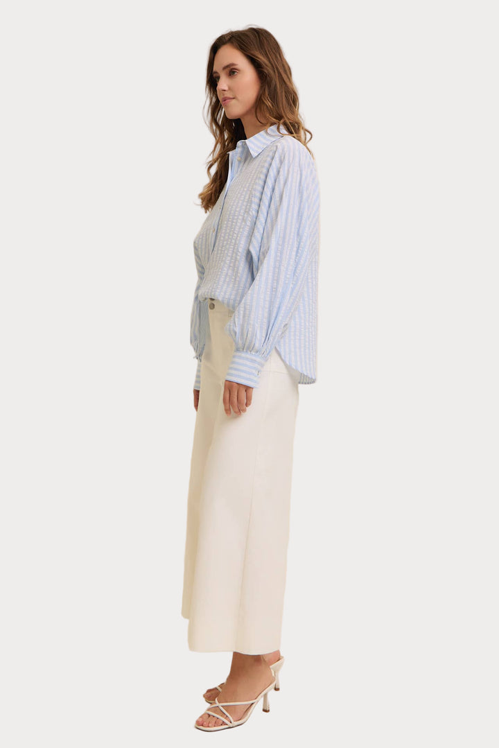Striped Balloon Sleeve Blouse | Women's Relaxed Fit Button-Up