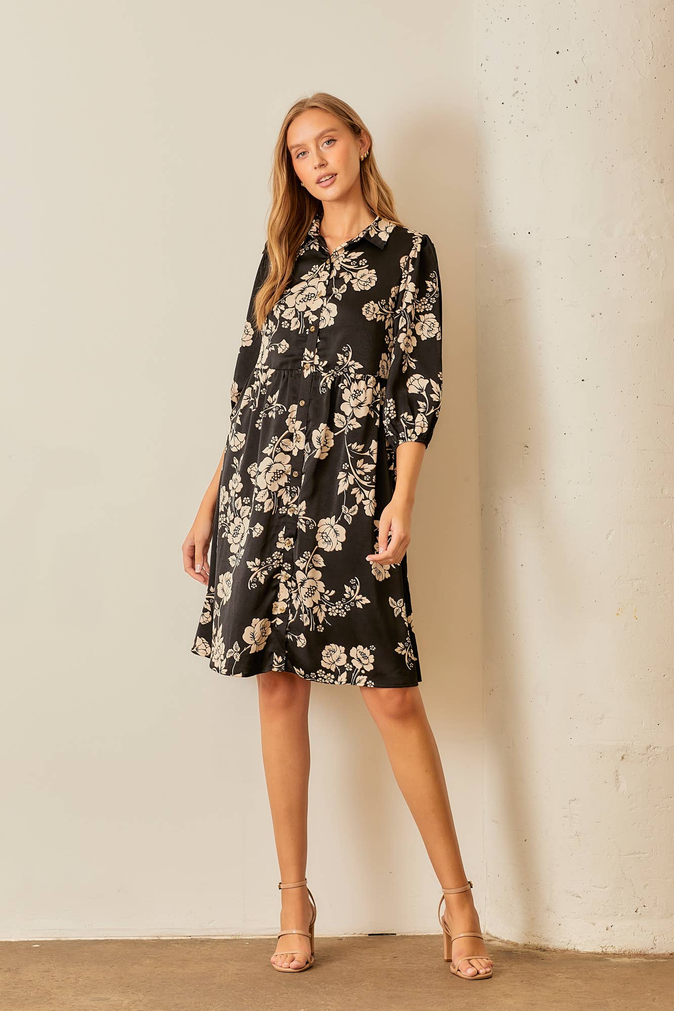 Floral Print Tiered  Button Up Midi Dress