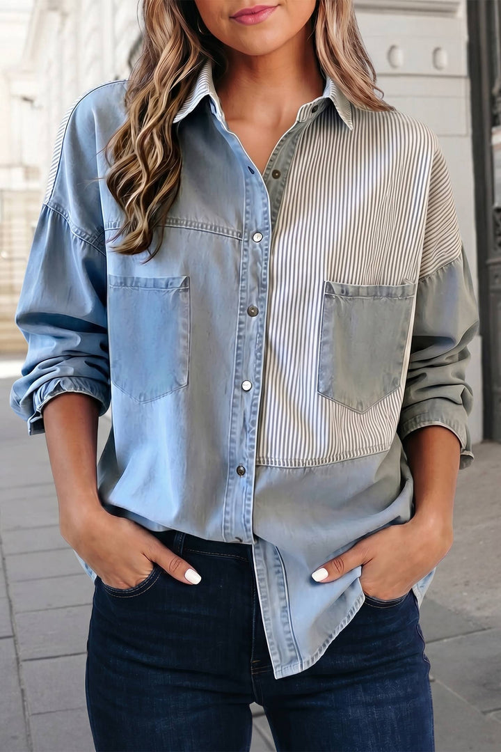 Stripe Print Button-Front Pocket Cowboy jacket | S-XL