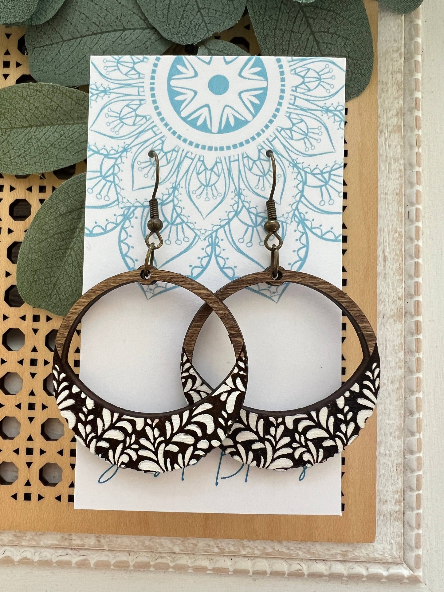 Wooden Earrings - Damask Hoop