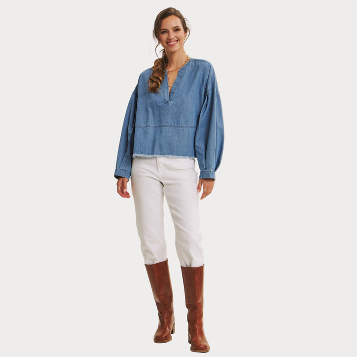 Denim V-Neck Top – Effortless Everyday Style