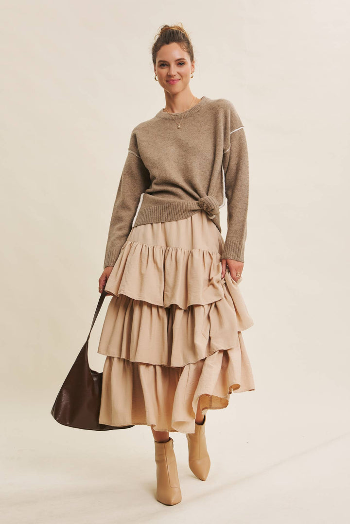 Contrast Seam Soft Knit Sweater | Relaxed Fit Pullover