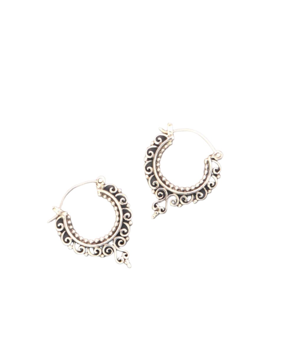 Sterling Silver Filigree Hoop Earrings - Dainty Spiral Design