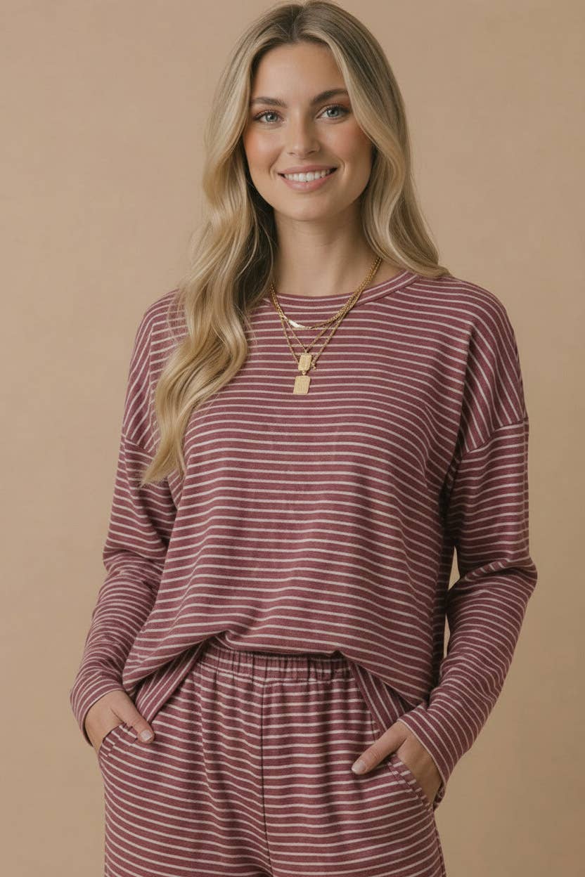 Stripe Elastic Waist With Side Pockets Pants