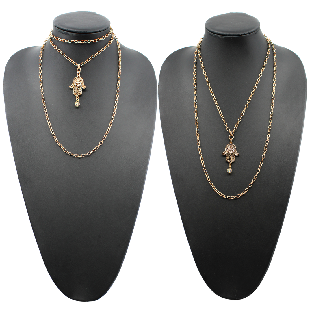 Peace Hamsa Crystal Rosary Necklace Layering Set