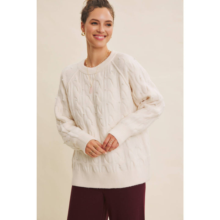 Pearl Embellished Wool Cable Knit Tunic – Conscious Glamour