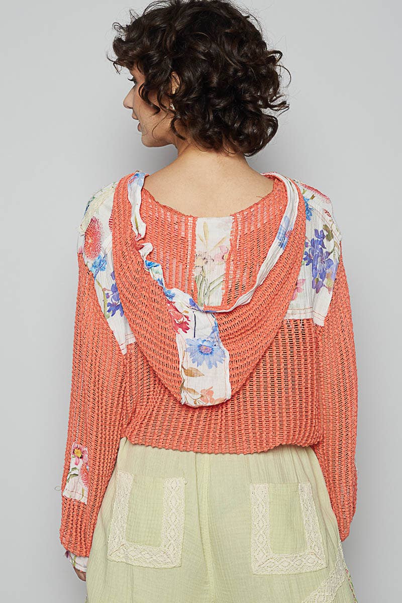 Boho Chic Lilac Mesh Button-Up Top with Floral Patchwork Detail