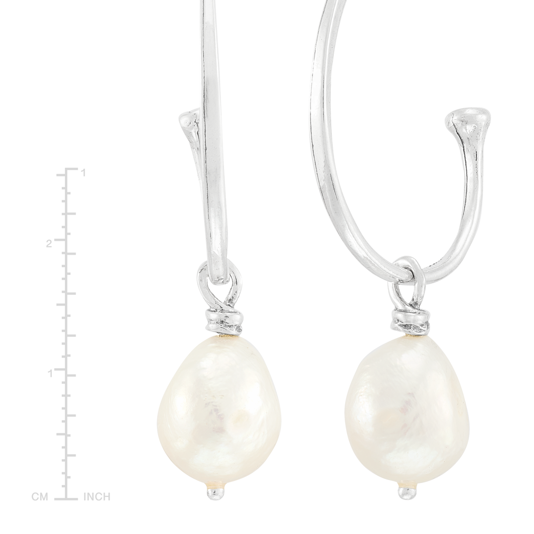 'Radiating' Silver Freshwater Pearl J-Hoop Earrings