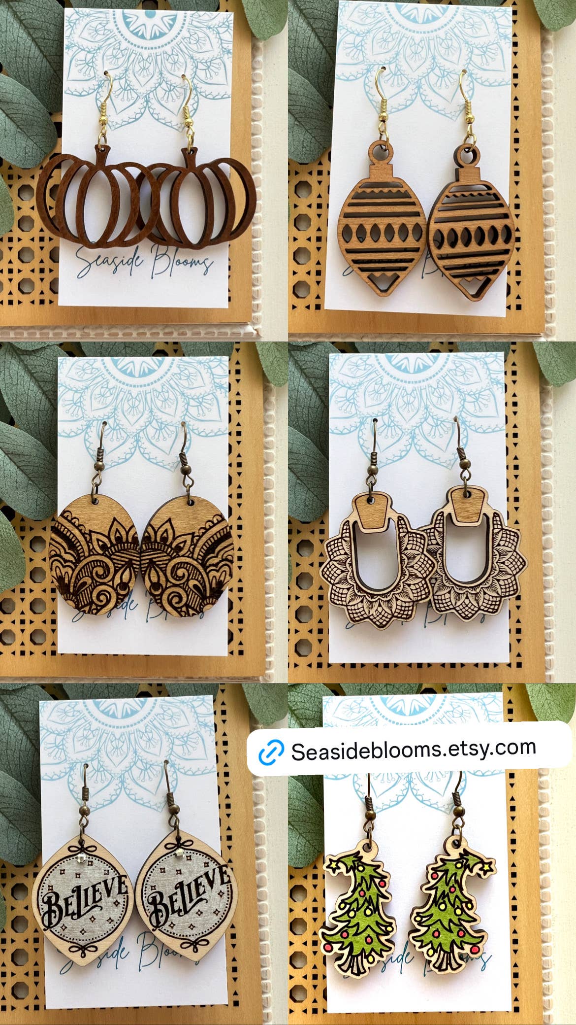 Wooden Earrings - Oval Scroll