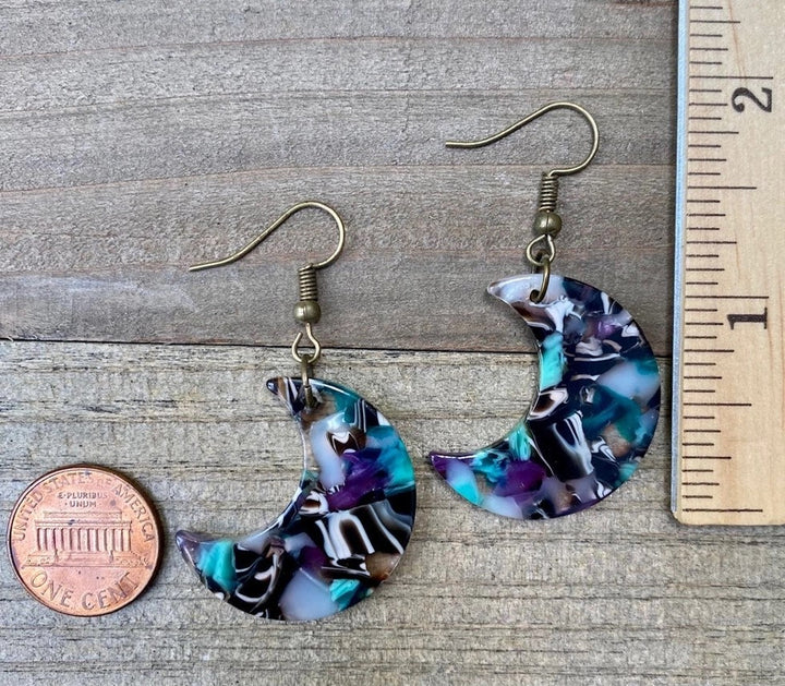 Purple Blue Crescent Moons Acrylic Acetate Earrings