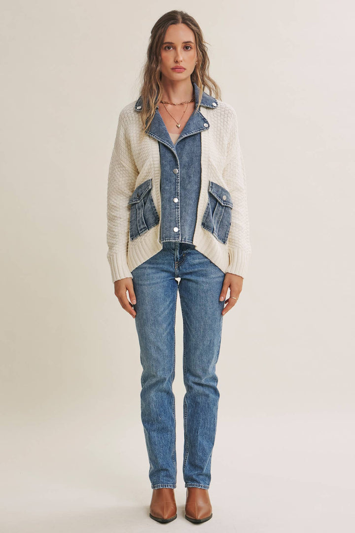 The Blake Mixed Media Denim Cardigan