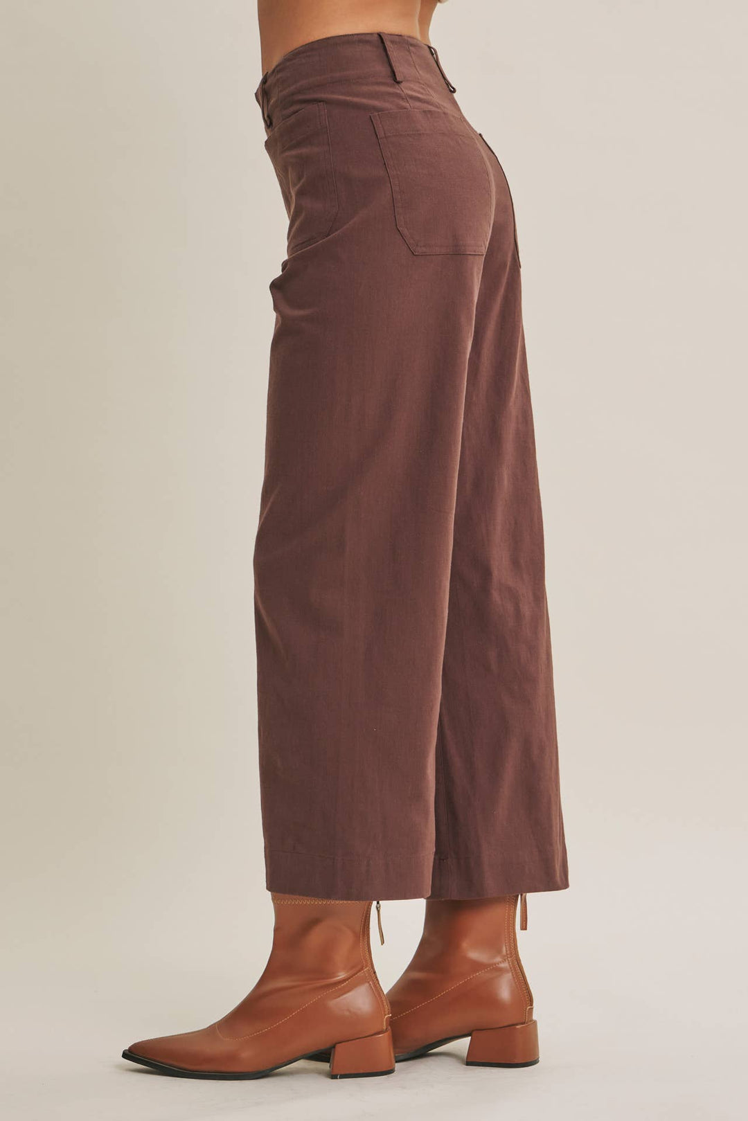 High Waisted Wide Leg Crop Pants | Linen Blend