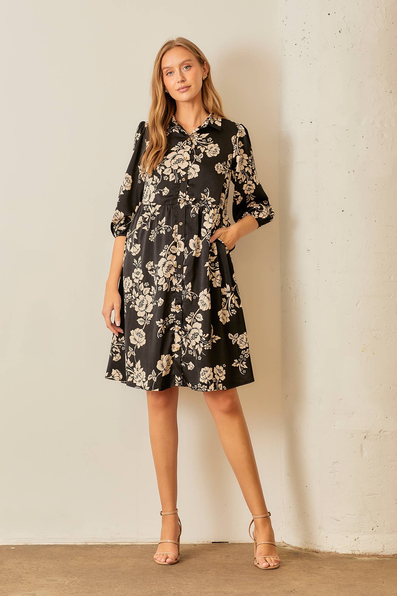 Floral Print Tiered  Button Up Midi Dress