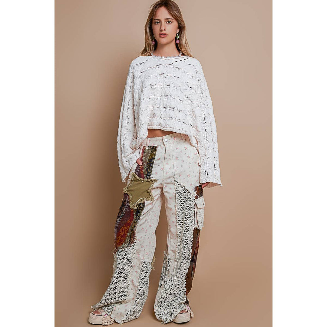 Round neck semi cropped knitted solid sweater