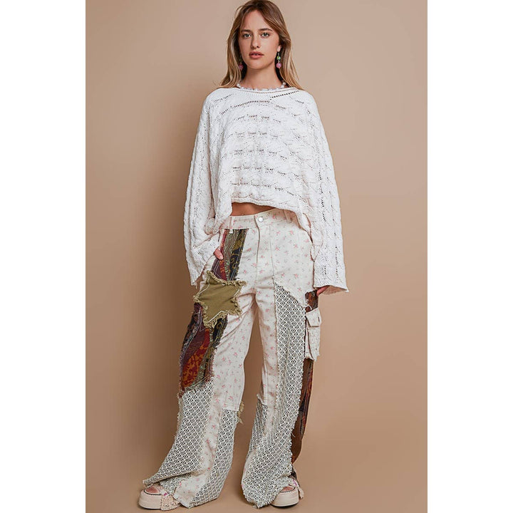 Round neck semi cropped knitted solid sweater