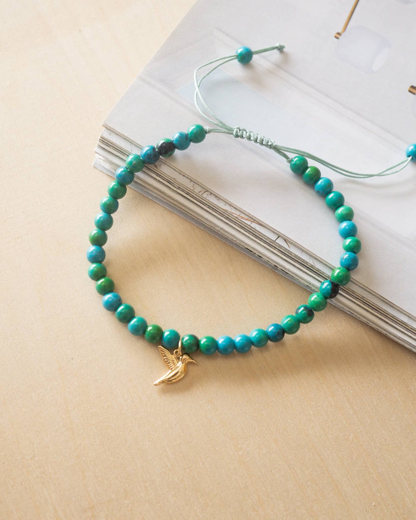 Chrysocolla Hummingbird Charm Crystal Bracelet