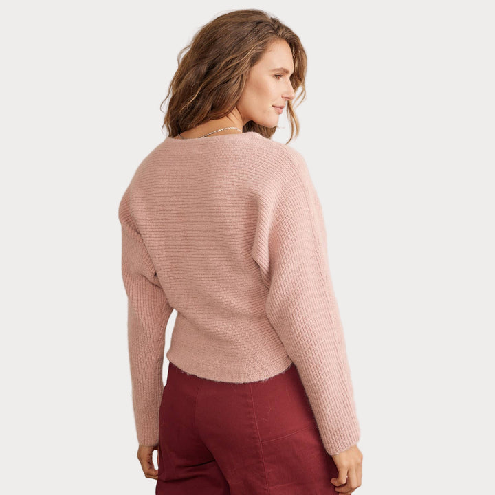 Blush Pink Tie-Front Sweater | Cozy Crewneck Knit Sweater