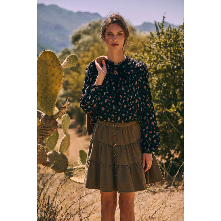 Floral Velvet Bow Blouse – Romantic Boho Elegance
