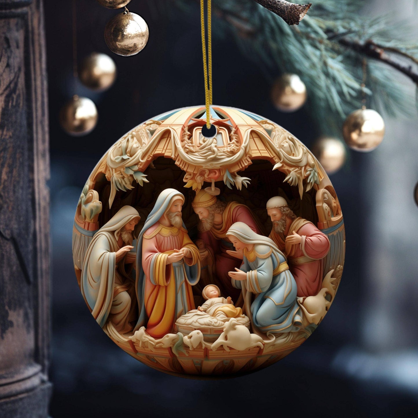 Christmas Nativity Ceramic Flat Disc Ornament,Religious Gift