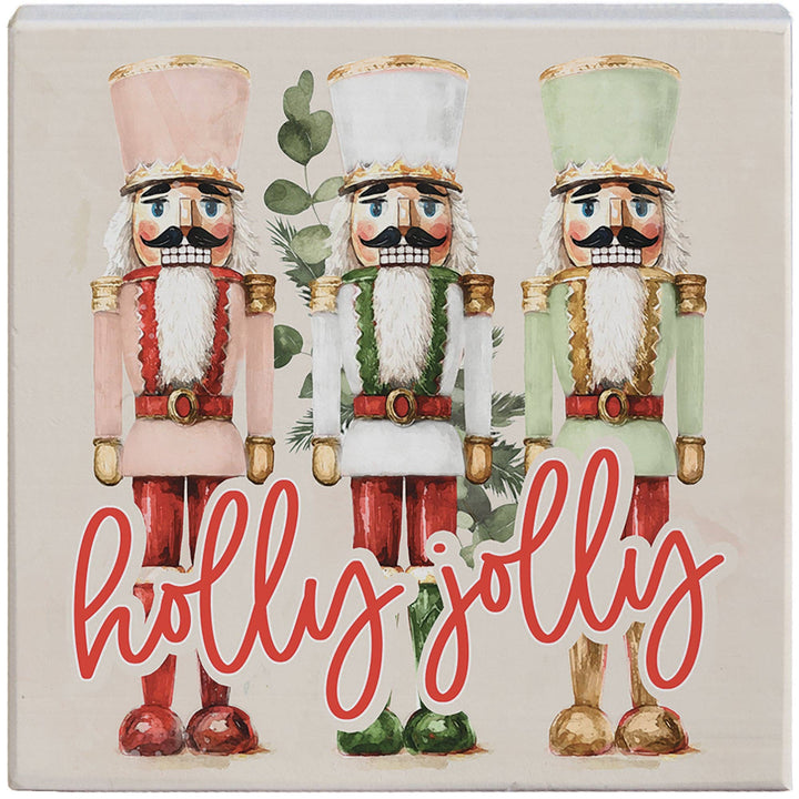 Holly Jolly Nutcrackers Christmas Tabletop Block Sign Decor