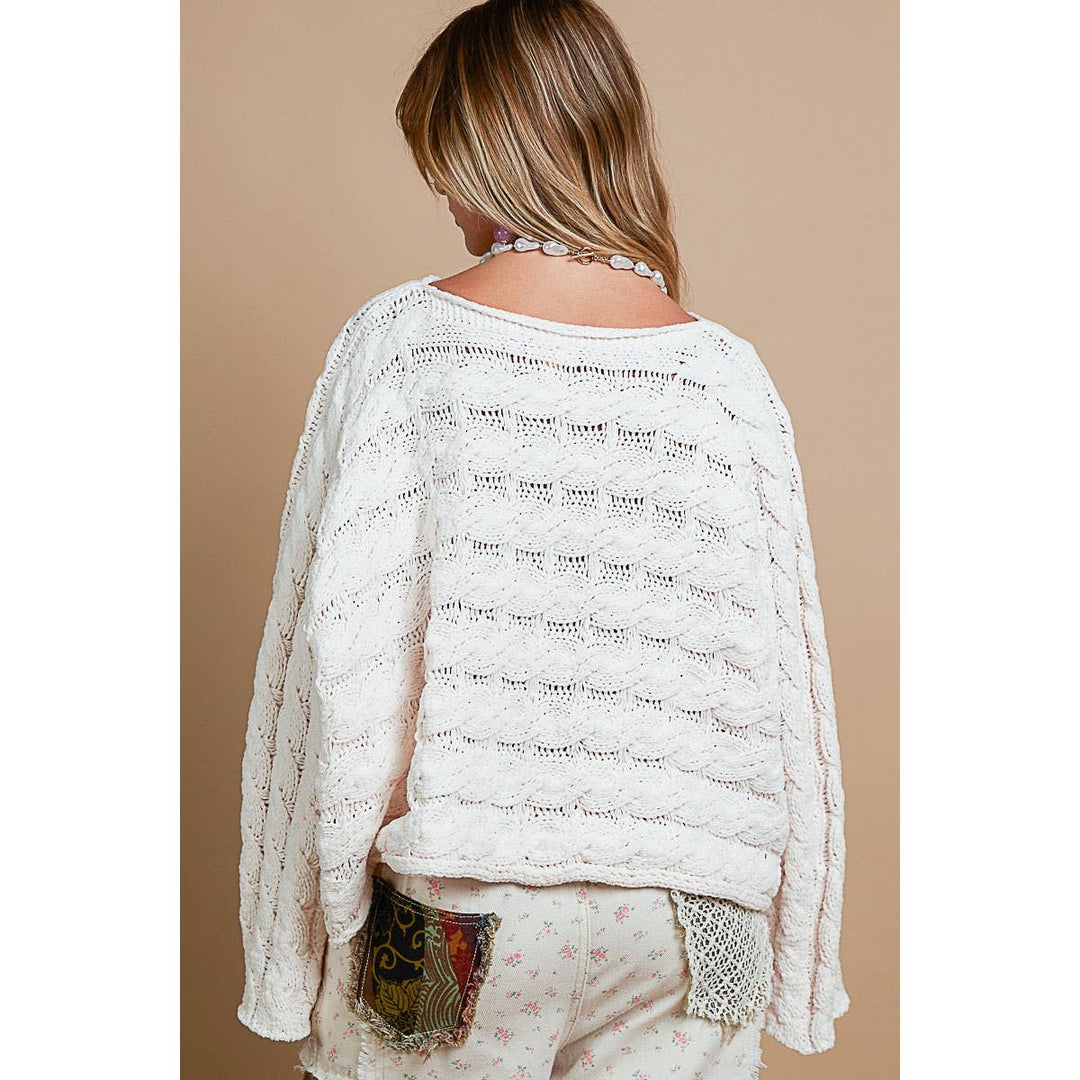 Round neck semi cropped knitted solid sweater