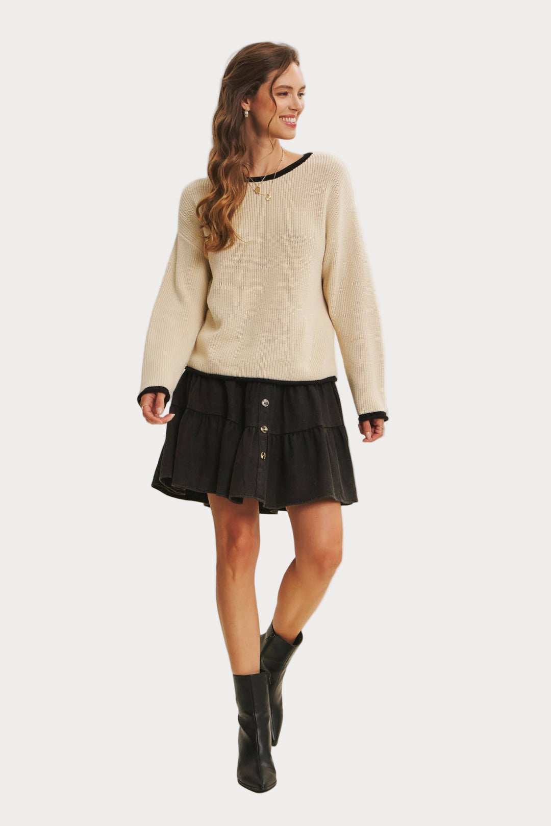 Contrast Trim Crewneck Sweater