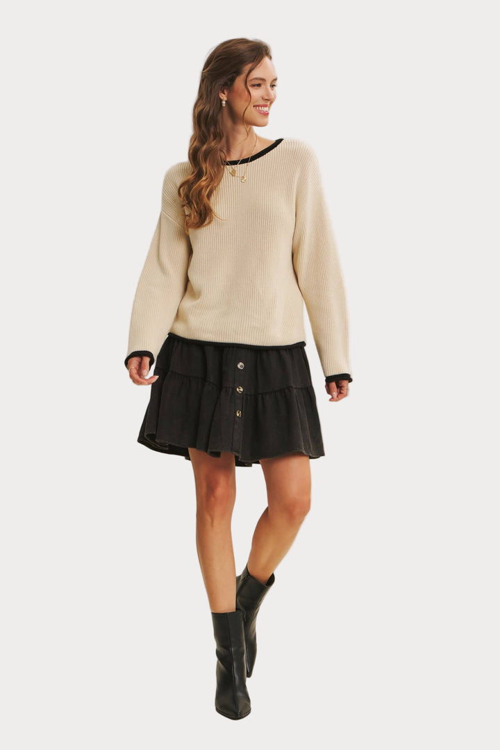 Contrast Trim Crewneck Sweater