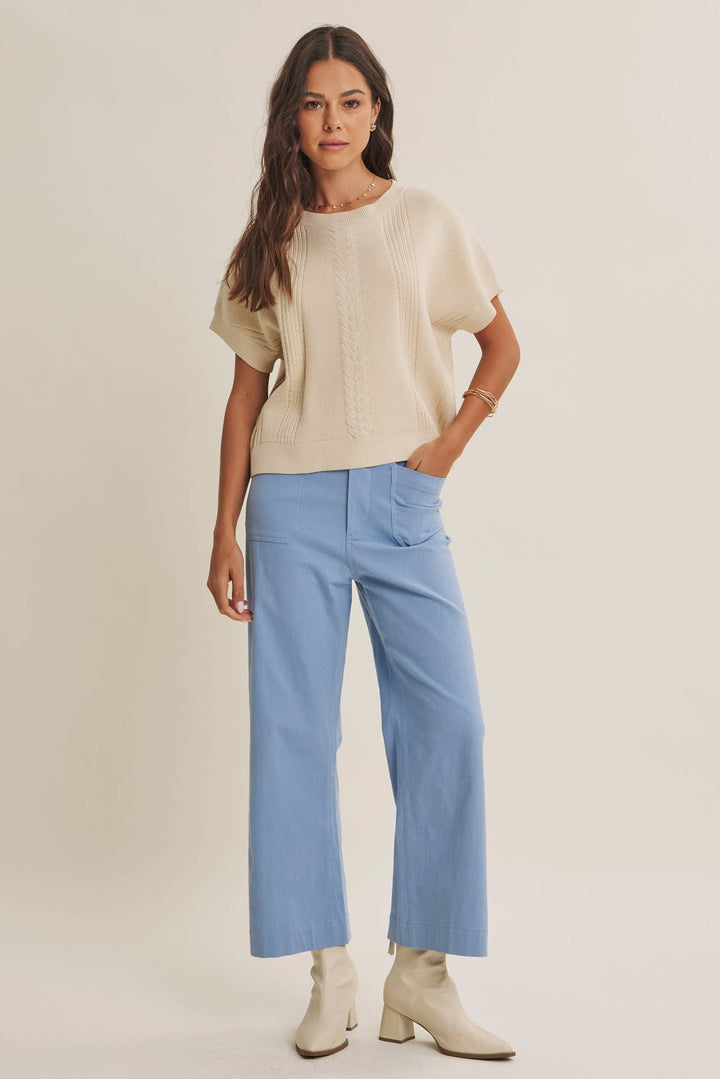 High Waisted Wide Leg Crop Pants | Linen Blend