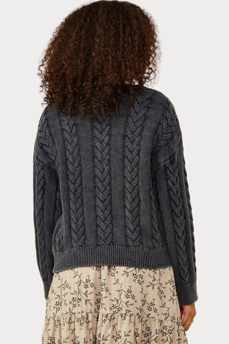 Cable Knit Washed Pullover Sweater – Effortless Comfort