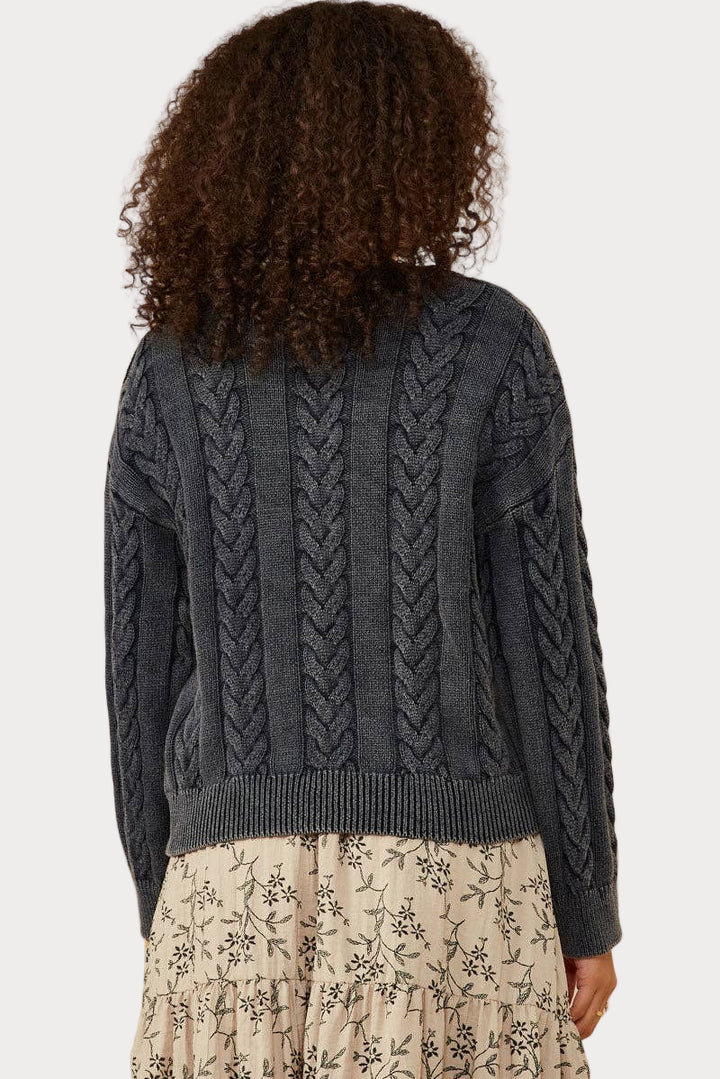 Cable Knit Washed Pullover Sweater – Effortless Comfort