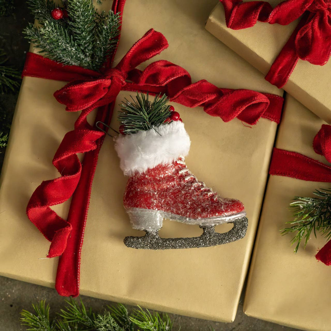 FROSTED RED ICE SKATE ORNAMENT
