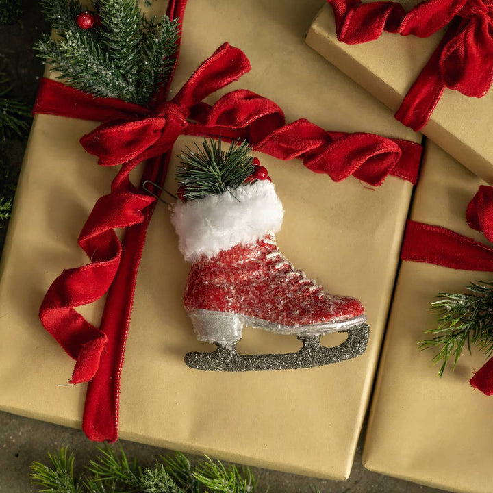 FROSTED RED ICE SKATE ORNAMENT