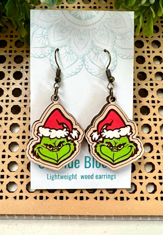 Wooden Earrings - Christmas Mean Green