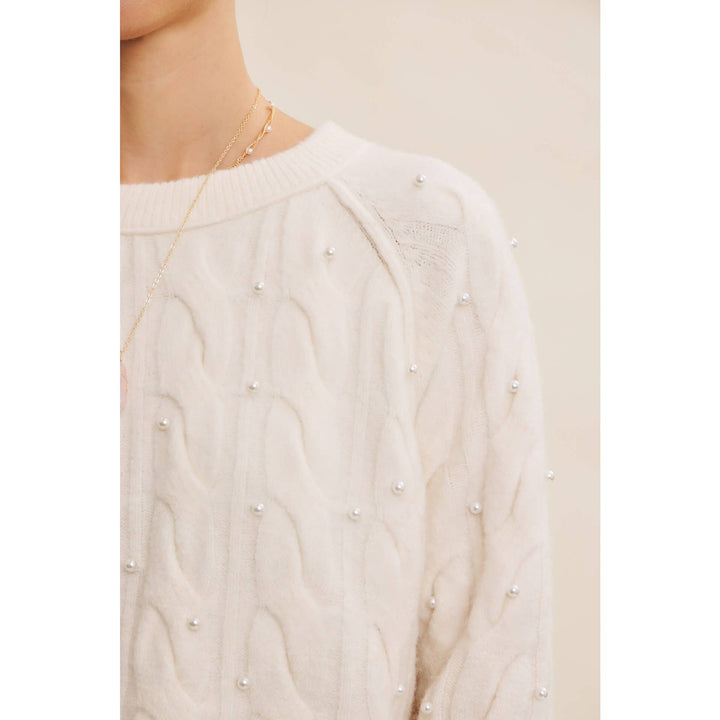 Pearl Embellished Wool Cable Knit Tunic – Conscious Glamour
