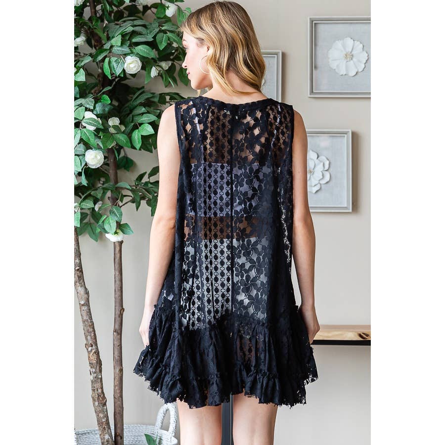 Ruffle Tiered Hem Lace Tank Top