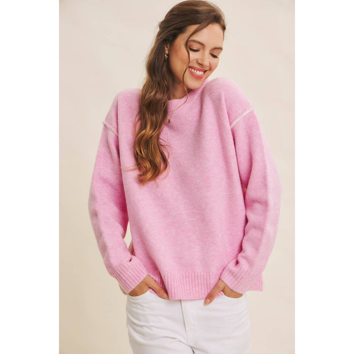 Contrast Seam Soft Knit Sweater | Relaxed Fit Pullover