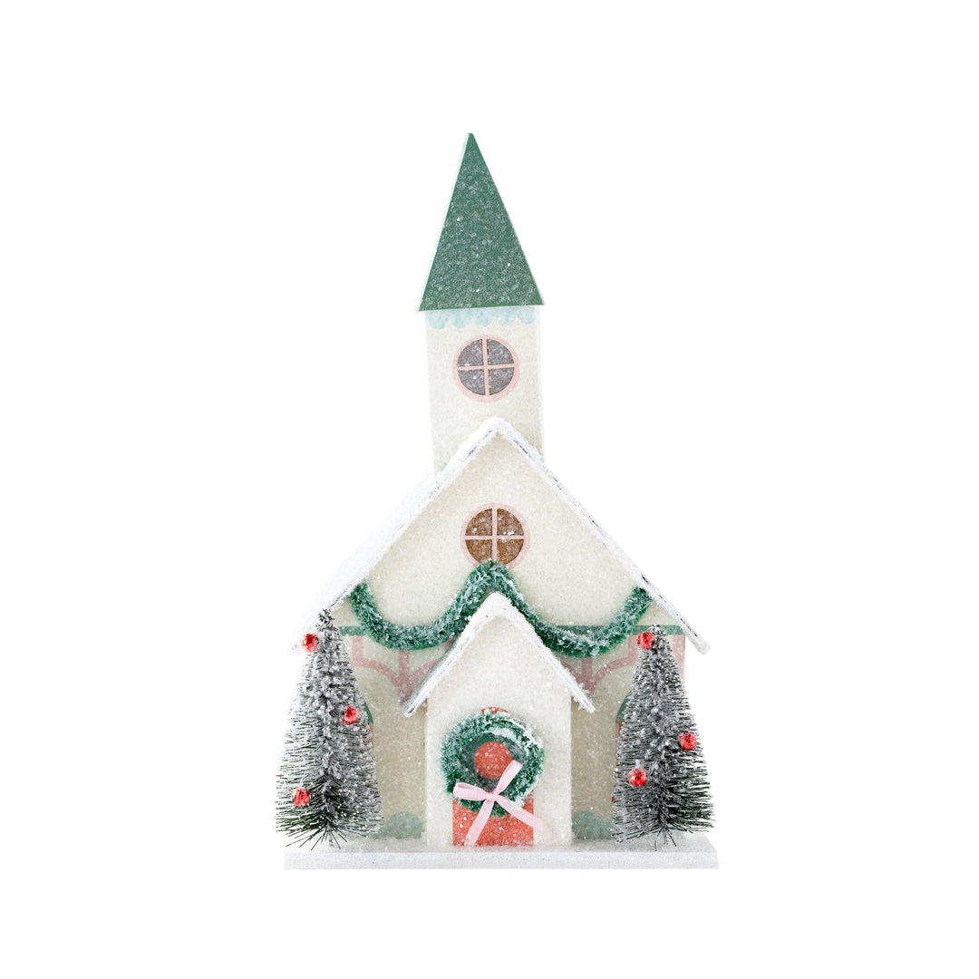 VIL1050 - White Church Light Up Christmas Village House