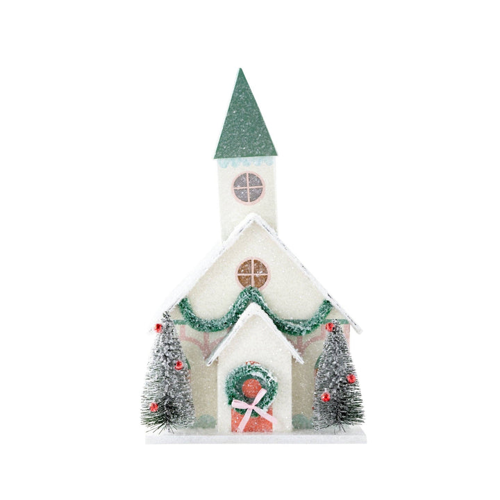 VIL1050 - White Church Light Up Christmas Village House