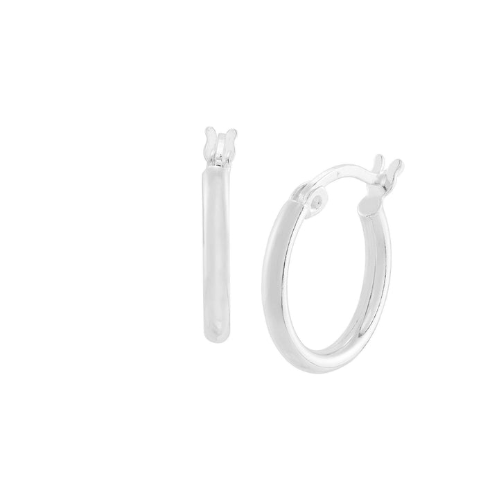 Small polished sterling silver hoop earrings with hinged closure