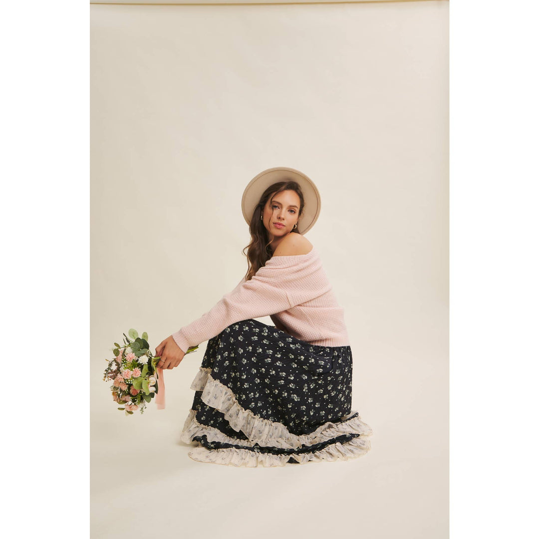 KIND TO PLANET WAFFLE SWEATER TOP WITH EXPOSED SEAM