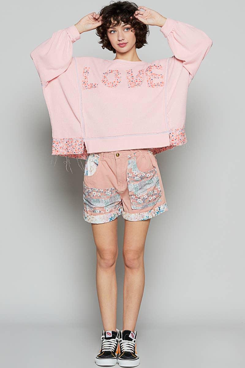 Round neck long sleeve LOVE solid top