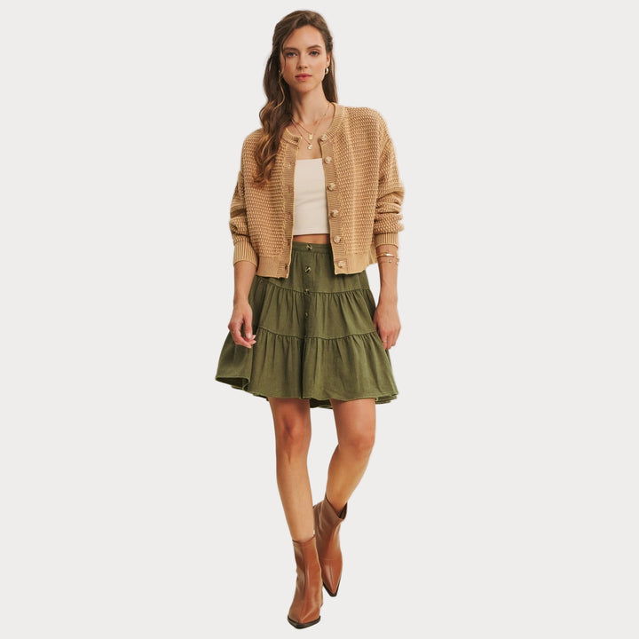 Cozy Cable Knit Cardigan | Tan Mineral-Washed Sweater