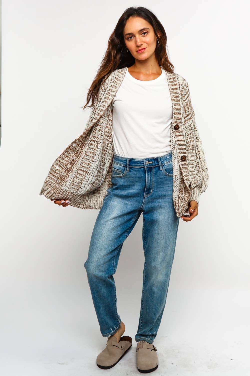 Two-Tone Cable Chunky Cardigan | Plus