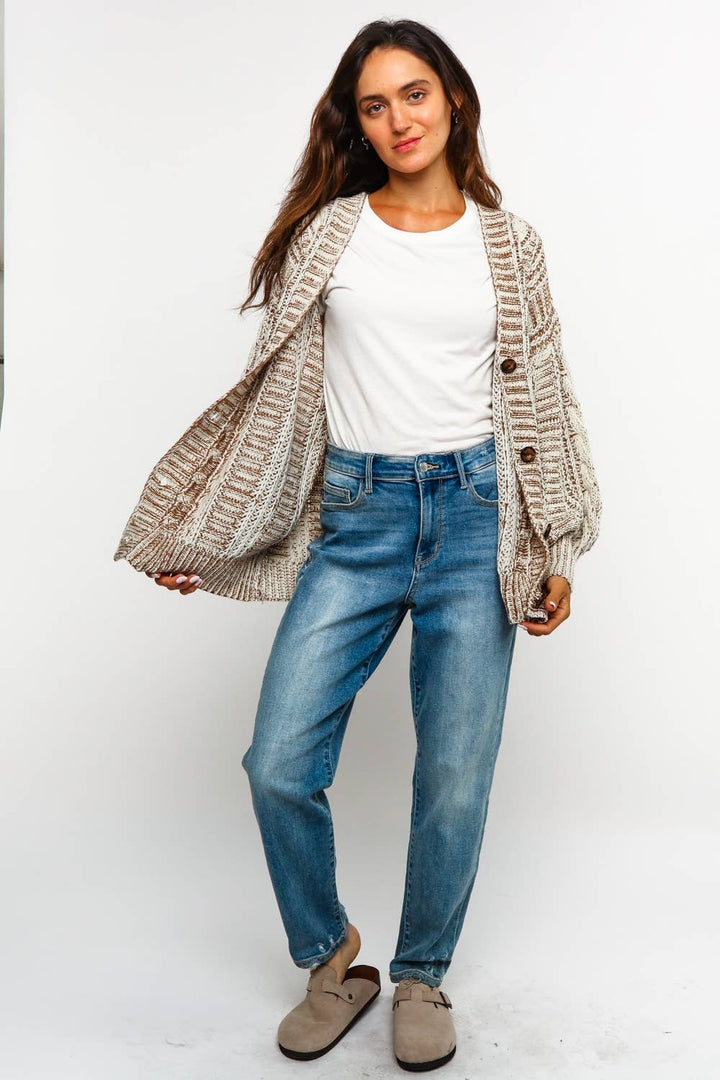 Two-Tone Cable Chunky Cardigan | Plus