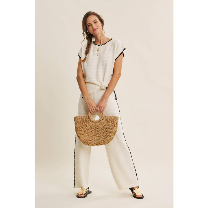 Playful Whipstitch Textured Sweater Top