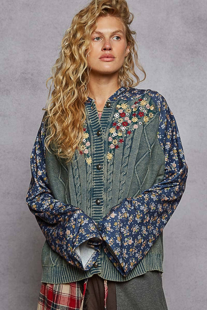 Embroidered Floral Hooded Sweater – Relaxed Boho Charm