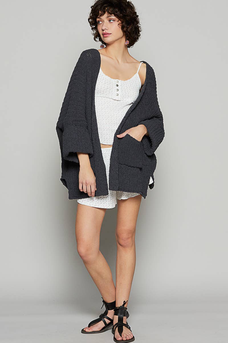 Long sleeve pockets solid sweater cardigan