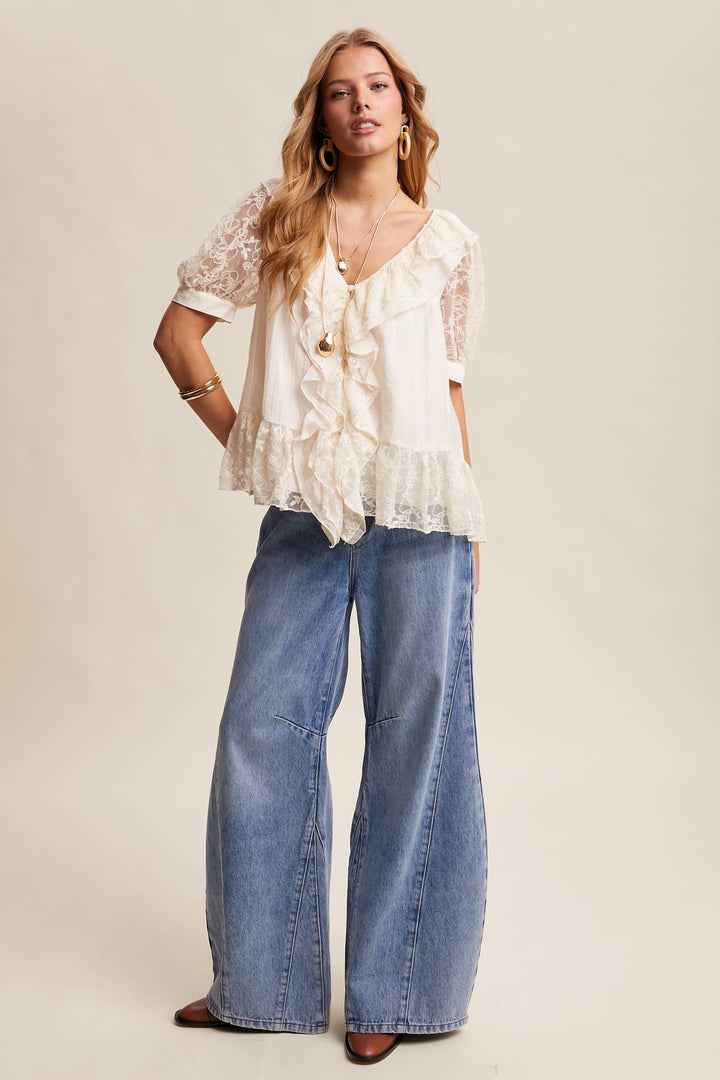 Romantic Lace Ruffle Peplum Blouse