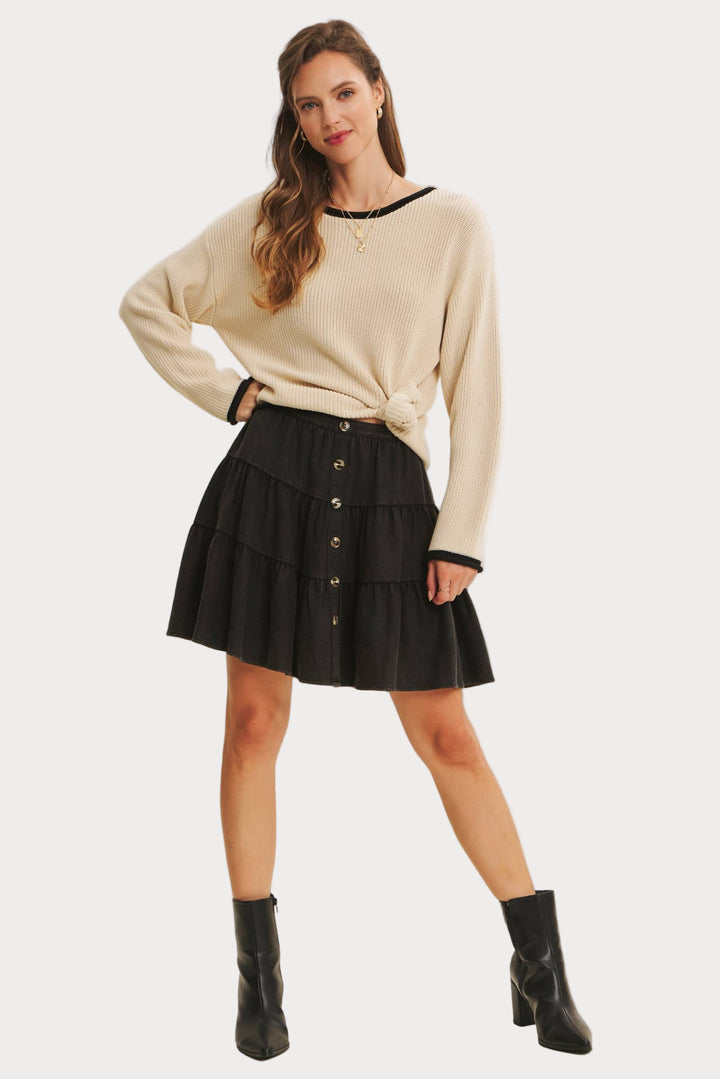 Contrast Trim Crewneck Sweater
