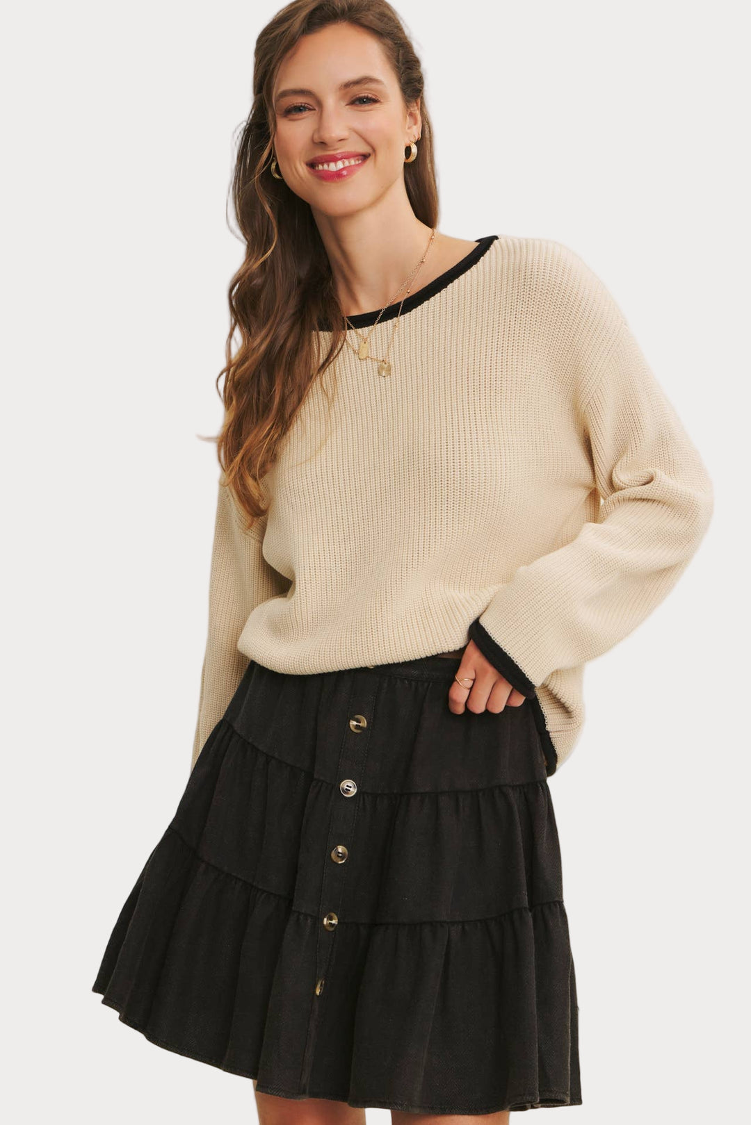 Contrast Trim Crewneck Sweater